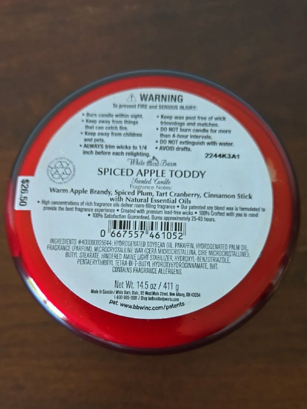 Bath & Body Works Spiced Apple Toddy Candle - Red & Gold 3-Wick